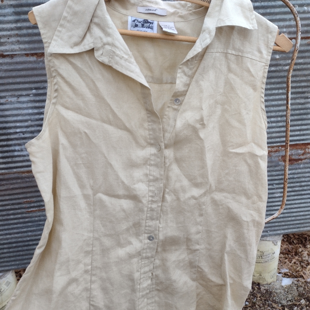 Edward Irish linen sleeveless blouse size L - Picture 3 of 10